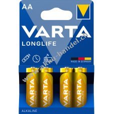 Varta Batterien AA LR06 Alkaline Mignon Longlife 1,5V 4er Blister