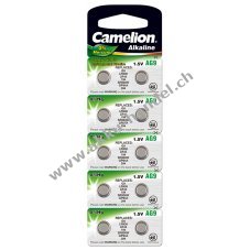 Camelion Knopfzelle, Uhrenbatterie LR45 / AG9 / G9 / LR936 0% HG 10er Blister