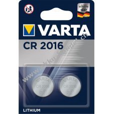 VARTA Lithium Knopfzelle, Batterie CR 2016, IEC CR2016, ersetzt auch DL2016, 3V 2er Blister