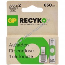 Akku fr GP HR03 2er Blister 650mAh