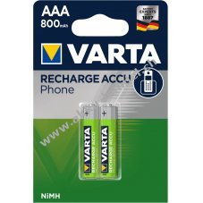 Varta Micro AAA Akku fr DECT-Telefone 800mAh 2er Blister