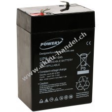 Powery Blei-Gel Akku fr Reinigungsmaschinen, Rasenmher 6V 6Ah (ersetzt auch 4Ah, 4,5Ah)