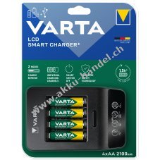 VARTA Akku Ladegert, inkl. 4x AA 2,1Ah, LCD Smart Charger+ fr wiederaufladbare AA AAA