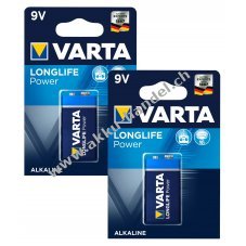 2 Batterien Varta Typ 6LF22, PP3, 6LR61, 9V-Blockbatterie 2x 1er Blister