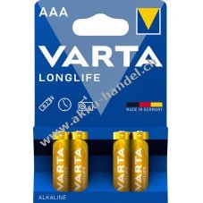 Varta Batterien AAA LR03 Alkaline Micro Longlife 1,5V 4er Blister