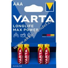 Varta Batterien AAA LR03 Alkaline Micro Longlife Max Power 1,5V 4er Blister