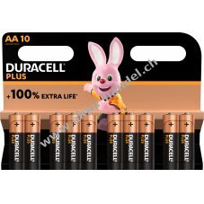 Duracell Batterie Alkaline Mignon AA LR06 1,5V Plus Extra Life 10er Blister