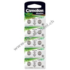 Camelion Knopfzelle, Uhrenbatterie LR58 / AG11 / G11 / LR721 0% HG 10er Blister