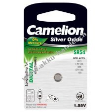 Camelion Knopfzelle, Uhrenbatterie SR54/G10/LR1130/389/SR1130/189 1er Blister