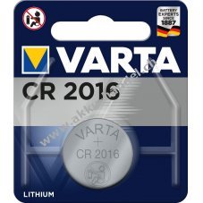 VARTA Lithium Knopfzelle, Batterie CR 2016, IEC CR2016, ersetzt auch DL2016, 3V 1er Blister