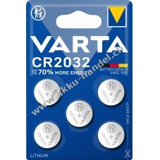 VARTA Lithium Knopfzelle CR2032, ersetzt DL2032 IEC CR2032 5er Blister