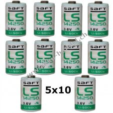 50x Lithium Batterie Saft LS14250 1/2AA 3,6Volt